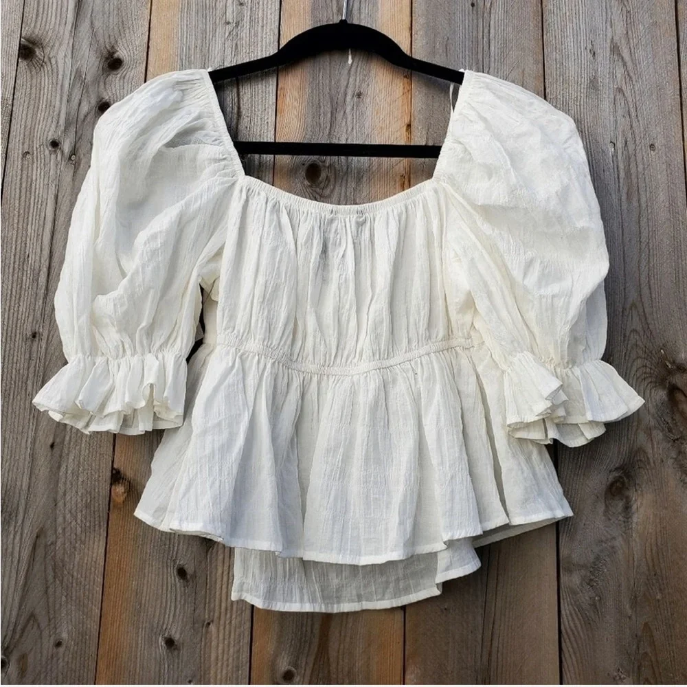 Zara White Puff Sleeve Crop Blouse